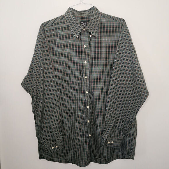 Jos A Bank Traveler Collection Dress Shirt Traditional Fit Green Plaid Men's XL‎ - Picture 2 of 4